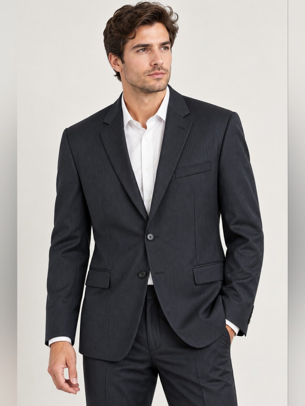 Calvin Klein Men's Charcoal Pinstripe Wool Suit Jacket